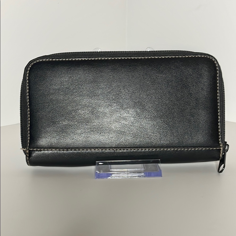 Black Faux Leather Wallet with Zipper Closure EUC